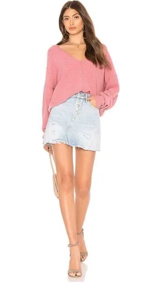 Free People Take Me Places Pink Oversized V-Neck Sweater Extra Small thumbnail 4