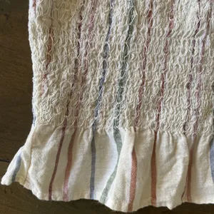 American Eagle‎ One Shoulder Smocked Top Womens Size L Cream Striped Ruffle Boho thumbnail 2