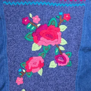 Alfred Dunner Womens Blue Denim Vest‎ Floral Embroidered Beaded Size 14 Indigo thumbnail 5