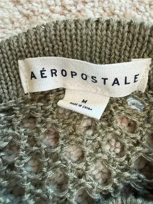 Aeropostale Olive Green Open Knit Cropped Sweater Boho Festival Aesthetic Medium thumbnail 2