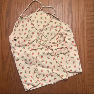 ZARA Watermelon Print Satin Effect Crisscross Lace-Up Tie Back Crop Top‎ Size XS thumbnail 16