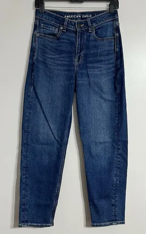 American‎ Eagle Mom Jeans Womens 4 Short Blue High Rise Stretch Denim thumbnail 1