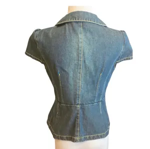 Retro Denim Jean Peplum Top Button Front Blue Western Cowgirl S Country Rodeo thumbnail 6