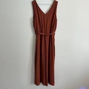 DEX Button Down Sleeveless Wide Leg Jumpsuit Women's 2X Rust Brown V-Neck Belted thumbnail 6