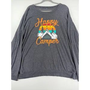 Happy Camper Graphic Sweatshirt Charcoal Grey Long Sleeve XXL Camping Hiking thumbnail 10