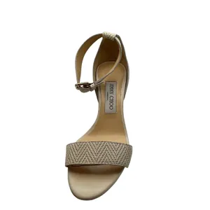 Jimmy Choo Woven‎ Ankle Strap Block Heel Sandals Beige IT 37 Made in Italy thumbnail 9