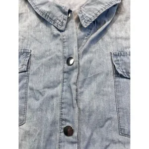 Sleeveless Light Wash Chambray‎ Denim Shirt Dress Snap Front Collared Blue Large thumbnail 9