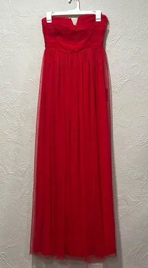 Lulus Queen Behavior Strapless Ruched Red Tulle Maxi Dress Size Small NWT thumbnail 1