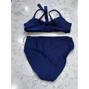 NWT Quince Deep Navy Italian Scoop Neck Bikini Top & High Rise Bottom Set Large thumbnail 2
