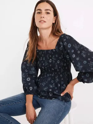 Madewell Women’s Lucie Smocked Peplum Top Square Neck in Floral Print 8 thumbnail 1