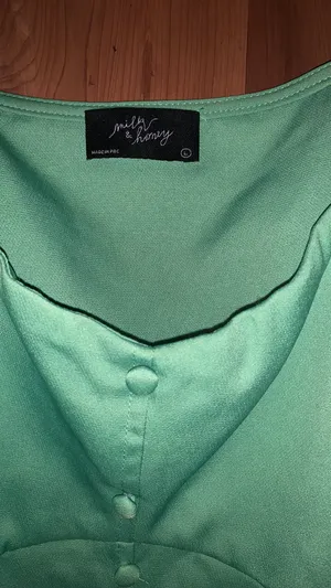 Milk and Honey Green Cocktail Dress Puff Sleeves thumbnail 2