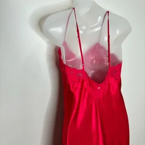 Vintage Victoria’s Secret Y2k Silky Slit Red Maxi Slip Dress Rosette Lace Medium thumbnail 5