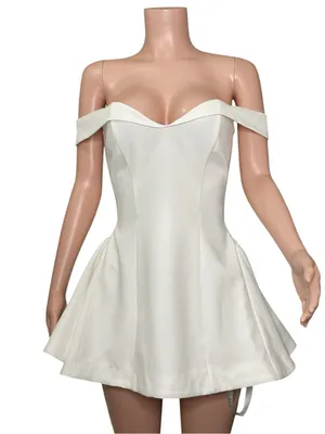 LEAU Raquel Babydoll Off-Shoulder Corset Mini Dress, White, Medium thumbnail 2