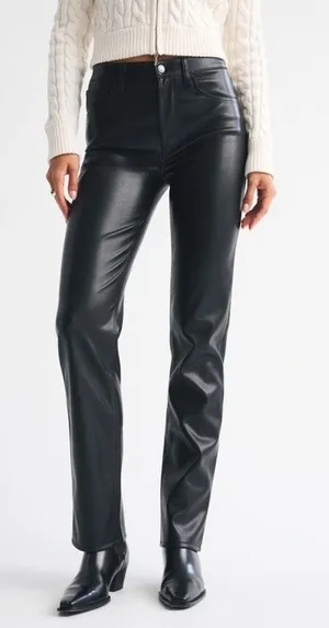 Abercrombie & Fitch High Rise 90s Straight Vegan Black Leather Pant thumbnail 1