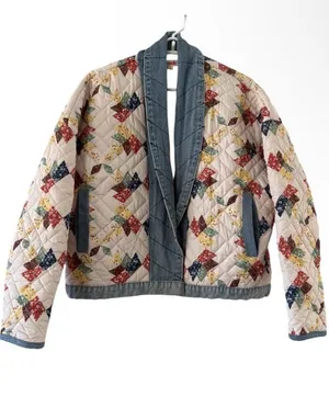Maxim Women’s Boutique Faux Quilted Patchwork Jacket with Denim Trim thumbnail 1