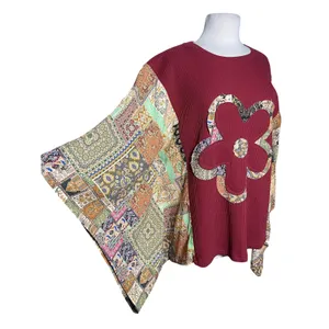 NWT DANI & DAVI Women’s Boho Flower Appliqué Printed Poncho Top thumbnail 5