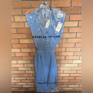 NWT Rebecca Taylor Sleeveless Ramie Cut Out Dress With Pockets Azul Blue Size L thumbnail 4