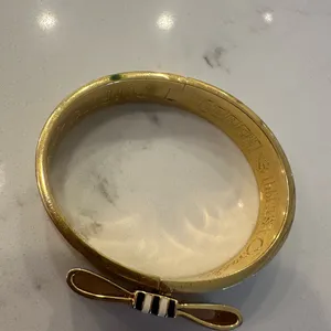 Coach Gold-tone Navy & White Striped Bow Bangle Bracelet thumbnail 4