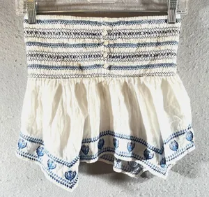 772 | NWT American‎ Eagle Embroidered Smocked Peplum Tube Top White Blue XS thumbnail 1