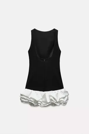 Zara dress jumpsuit scort ruffled black bodycon fitted evening thumbnail 7