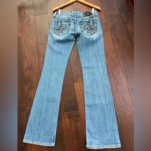 Miss Me Womens Bootcut Low Rise Distressed Jeans 29 Fleur De Lis Jean Y2K thumbnail 8