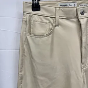 Abercrombie & Fitch Vegan Leather Pants 2 26 High Rise Straight Cream Beige Chic thumbnail 4