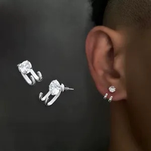 CZ Cubic Zirconia Stud Earrings for Men Women Streetwear Unisex Hip Hop Style thumbnail 4