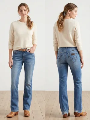 Wrangler Willow Ultimate Riding Jean Mid Rise Bootcut Embroidered Whiskered 34 thumbnail 2