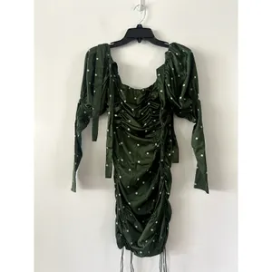 For Love & Lemons Davies Green Polka Dot Puff Sleeve Ruffle Mini Dress Size XS thumbnail 3