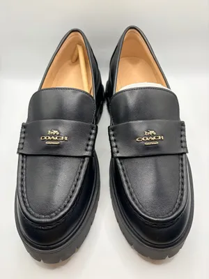 Coach Ruthie Leather Loafers Women’s 8B Black Chunky Lug Sole Platform Preppy Gold Logo thumbnail 4