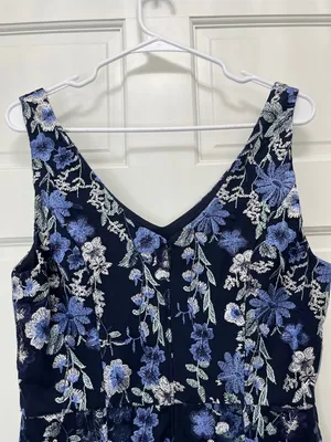 Alex Evenings Navy Floral Embroidered V-Neck Midi Dress - Size 10 thumbnail 10