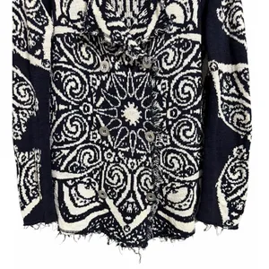 Free People Mandella‎ Intarsia Cardigan Knit Jacket Black/White Women's Size Lg thumbnail 5