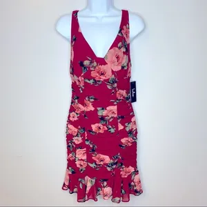 Lulus Amore To See Burgundy Floral Ruched Dress Size M NWT‎ thumbnail 4