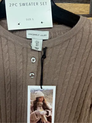 Sincerely Jules tan two piece sweater lounge matching set size small thumbnail 4