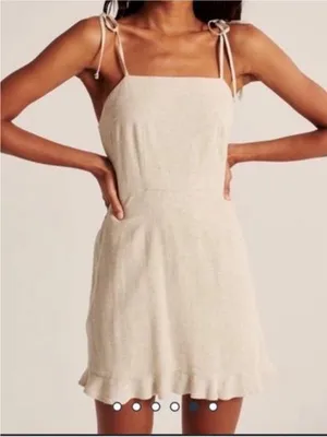 Abercrombie & Fitch Cream Tie-Shoulder Square Neck Mini Dress thumbnail 2