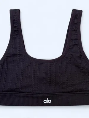 ALO Yoga cable knit black sports bra yoga Pilates gym activewear running size XS thumbnail 3