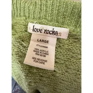 Light Sage Green Knit Sweater L | Breathable Open Weave | Relaxed Fit Spring Top thumbnail 3