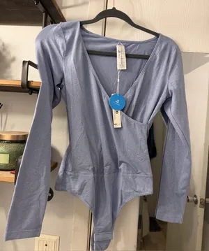 Cupshe Sparkle Wrap-Front Long Sleeve Bodysuit - Periwinkle thumbnail 1