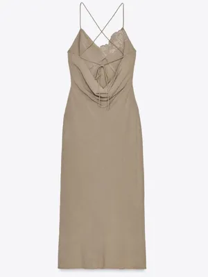 Zara Tan Lace Strappy Embroidered Midi Slip Dress thumbnail 12