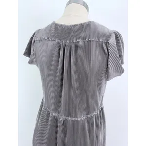Baltic Born Maxi Dress Grey Micro Pleated V-Neck Short Sleeve XXXL thumbnail 4