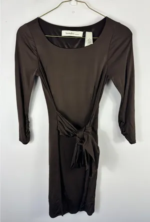 Laundry By Shelli Segal Long Sleeve Mini Dress Womens‎ 6 Brown Jersey Belted NWT thumbnail 1