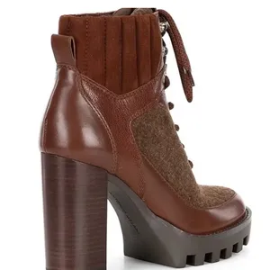 New! Antonio Melani - Penn Leather And Fabric Platform Lug Sole Booties‎ Sz 7.5 thumbnail 4
