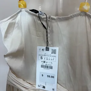 Zara Ivory Satin Effect Beaded strapless dress Size small classic side slit NWT thumbnail 6