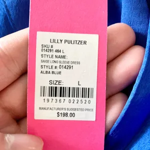 Lilly Pulitzer Saige Long Sleeve Dress Womens Size L Alba‎ Blue Belted Polyester thumbnail 3