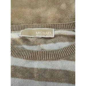 Michael Kors Womens Striped Long Sleeve Sweater Tan White Gold Shoulder Zips (C) thumbnail 3