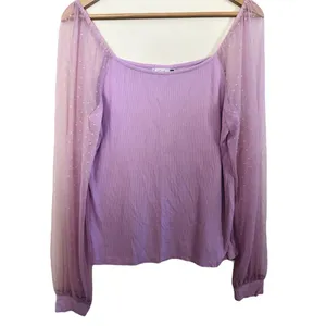💥 Dorose Purple Polka Dot Mesh Sleeve Ribbed Top thumbnail 3