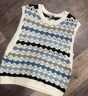 Cotton by Autumn Cashmere size small‎ blue & white striped knitted sweater vest thumbnail 1