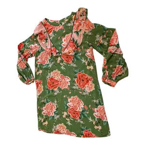 FARM Rio Anthropologie Elinor Tunic Dress Green‎ & Pink Floral Ruffle Size M thumbnail 6
