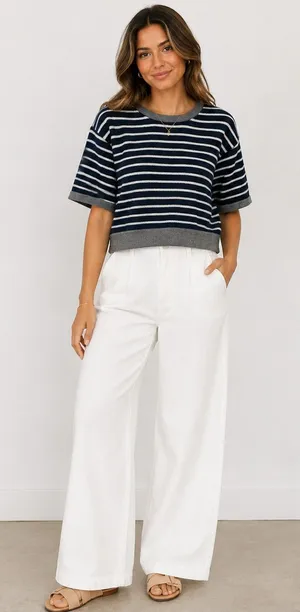 FRAME short sleeve cropped striped sweater size XS thumbnail 1