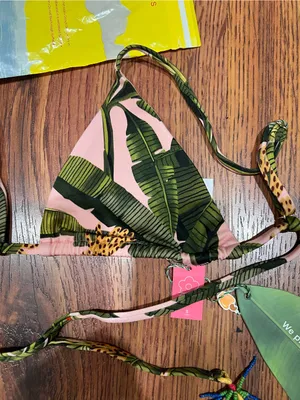Farm Rio Banana Leaves Pink Triangle Bikini Top NWT Size S Tropical Swim thumbnail 6